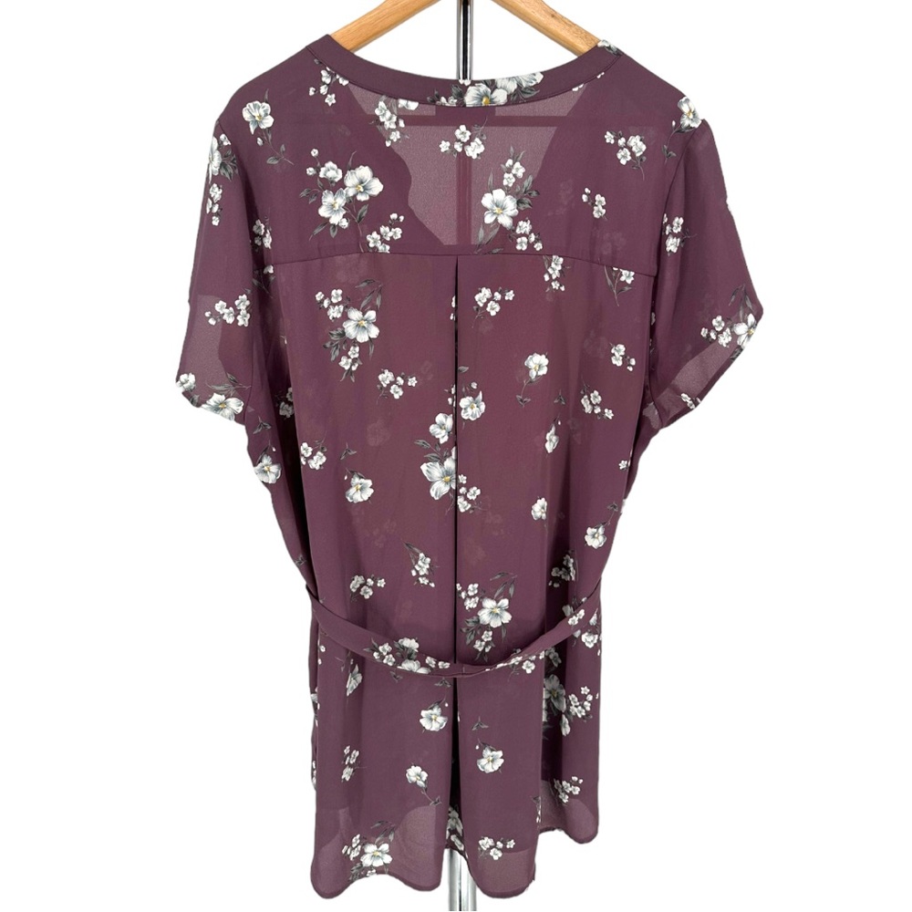 Full Moon Segura Short Sleeve Tie Waist Maternity Blouse Light Purple Floral 2X - Picture 9 of 13